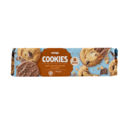 Печенье с какао-карамельной начинкой в молочном шоколаде Coop kinuskicookie 175г